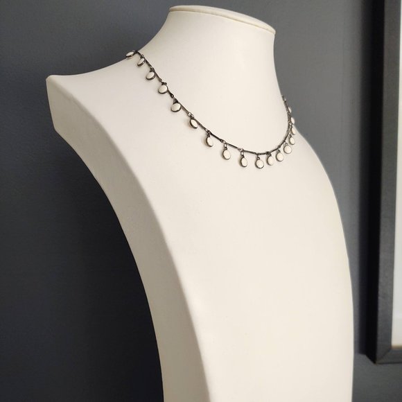 Creamy white enamel disk dangle fringe necklace - Picture 3 of 9